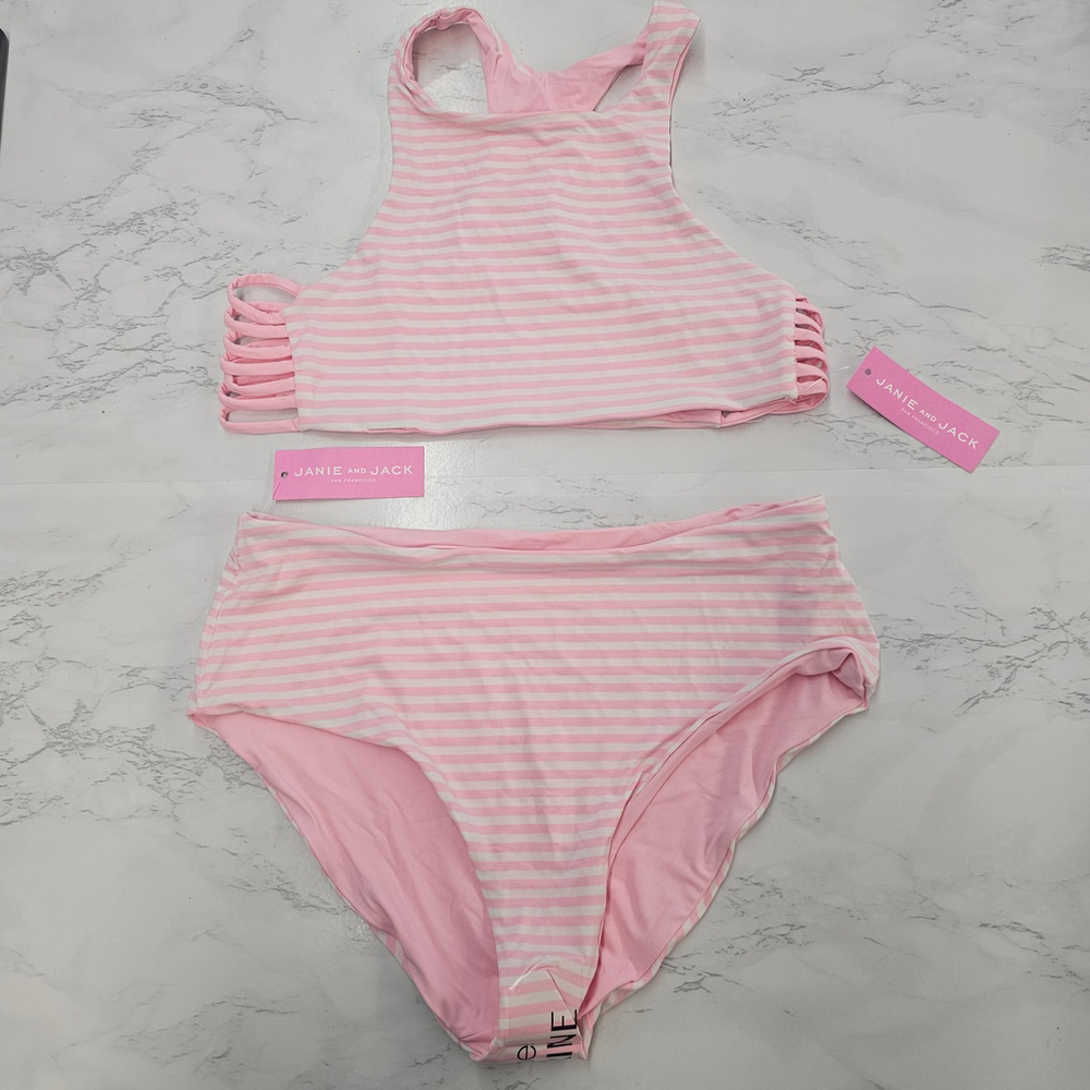 Janie and Jack Swimsuit Women's Medium Pink White Stripe